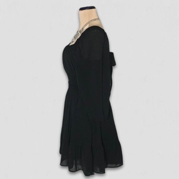 NWOT Exlura Black A-Line Cocktail Dress Lantern Sleeves cut out back bow sz L - Picture 4 of 11
